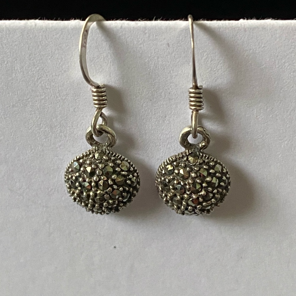 Sterling Silver 925 Marcasite Drop Dangle Dainty Earrings